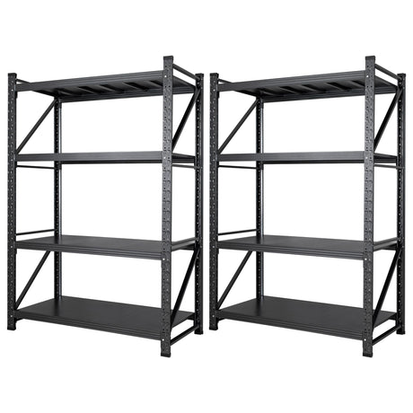 Set of 2 Storage Shelves, 4 Tier Heavy Duty Garage Shelving Units, 48” Wide Rack Shelf, 3000LBS Steel Industrial Shelving, 24” Deep Adjustable Standing Shelf for Warehouse 24" D x 48" W x 70" H Black AFAIF