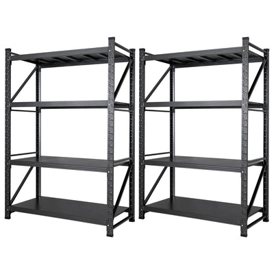 Set of 2 Storage Shelves, 4 Tier Heavy Duty Garage Shelving Units, 48” Wide Rack Shelf, 3000LBS Steel Industrial Shelving, 24” Deep Adjustable Standing Shelf for Warehouse 24" D x 48" W x 70" H Black