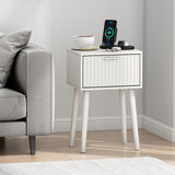 LAATOOREE Nightstands Set of 2, Small Side Table, Bedside Table with Fluted Door, Solid Wood Feet; Modern Mid-Century End Table for Bedroom, Small Space (White) LAATOOREE