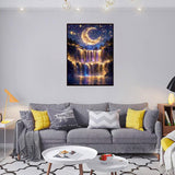 5D Diamond Painting Kits for Adults Beginners, Moonlight Waterfall Diamond Art Kits for Adults, DIY Full Drill Round Moon Landscape Diamond Dots, Home Wall Decor 12x16 Inch Accompany Wind