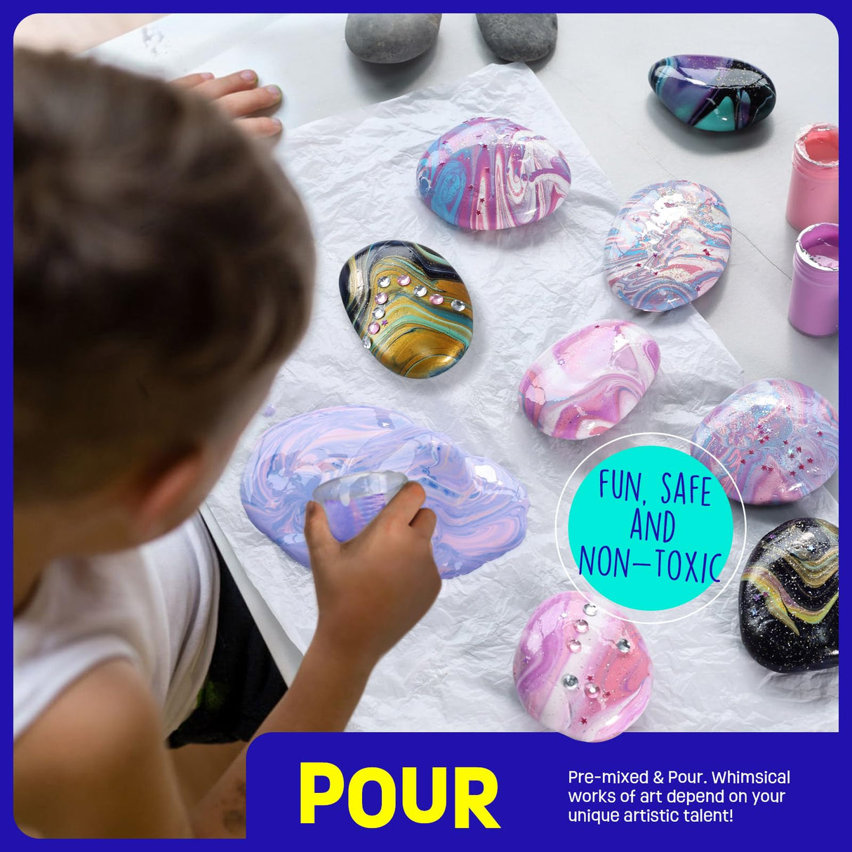 2 in 1 Rock Painting Art Kit - Glow in The Dark Pouring Rock Kit - Arts and Crafts for Kids Girls & Boys Ages 6-8, 8-12, Craft Paint Kits Art Toys, Art Supplies Christmas Birthday Gift for Kids LAOESE