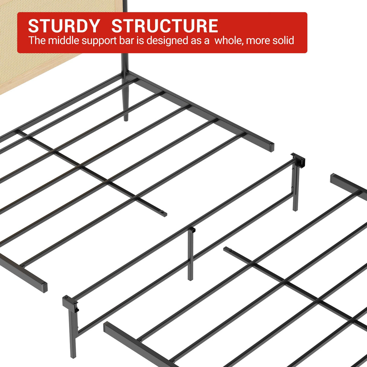 GAOMON Queen Size Bed Frame with Natural Rattan Headboard & Solid Wood Footboard - Under Bed Storage Space, Quiet Noise-Free Design, No Box Spring Needed,Oak GAOMON