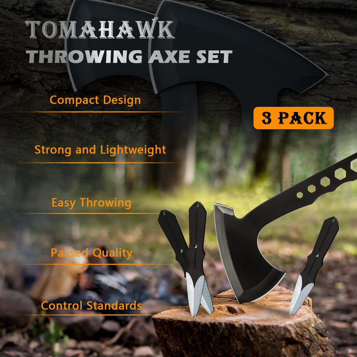 BANORES Hawkeye Throwing Axes and Tomahawks Set with 10 inch Full Tang Stainless Steel, Nylon Sheath 3 Pack BANORES