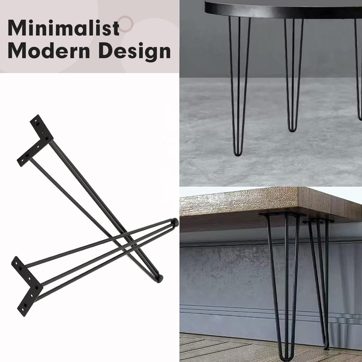SPACEEUP 30" Hairpin Table Legs, 4PCS Coffee Desk Legs with Rubber Floor Protectors, 880lbs Load Capacity, Heavy Duty Black Metal Furniture Legs 3 Rods for DIY Bench Desk Dining End Table Chairs SPACEEUP