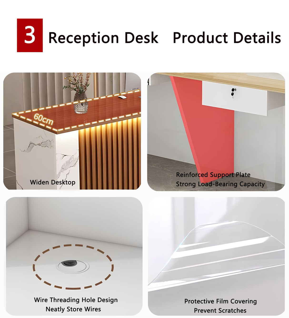 L-Shaped Reception Desk with Counter & Lockable Drawers,Modern Wooden Commercial Reception Desk with Storage & led Lights,for Home Office,Checkout,Lobby,Beauty Salon Generic