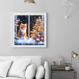 DAZZLEDOTS Diamond Art Kits for Adults, Cat Diamond Painting 5D Diamond Art for Beginners Window Winter DIY Full Drill Paint by Diamonds Dot Christmas Gem Art for Home Wall Decor 13.8x13.8inch DAZZLEDOTS