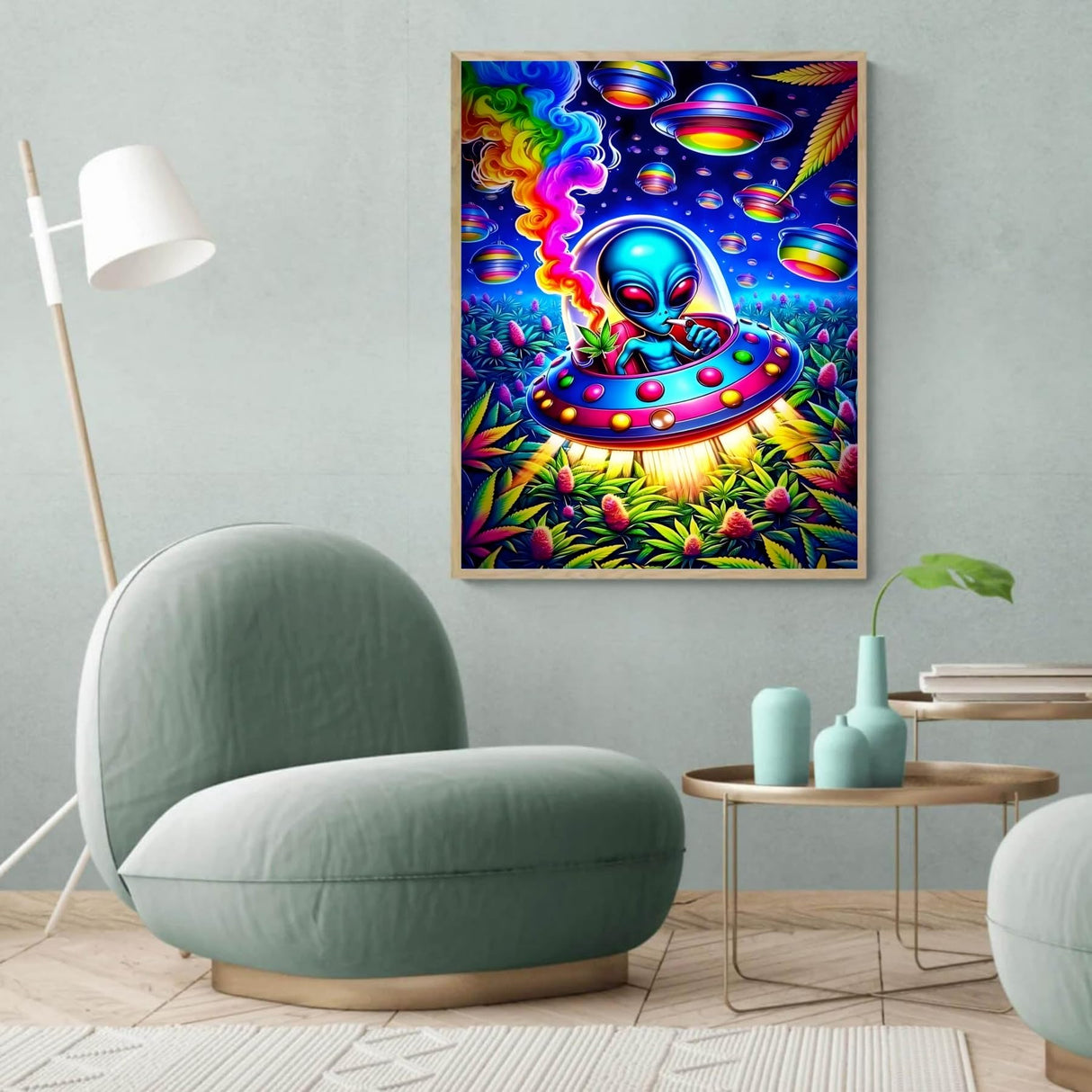 puonidwo Trippy Alien Spaceship 5D Diamond Painting Kit, Round Full Drill DIY Diamond Art for Adults, Beginners, Home Decor, 12x16 Inch puonidwo