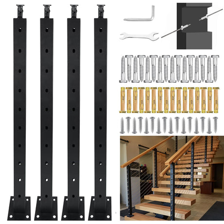 VEVIVOOVY Stainless Steel Stair Cable Railing Post 36"(Post 34"x2"x2"),30° Drilled Railing Post with Adjustable Top Mount Cable Handrail Post,DIY Black Railing Post for Decks,Porchs,Balconies -4Pack VEVIVOOVY