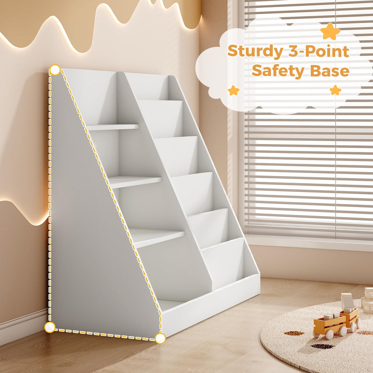 Tatub 6 Tier Kids Wooden Bookshelf and Toy Storage, Children Toy Organizer with Book Shelves, Toddler BookRack Baby Bookcase for Nursery, Playroom and Classroom, White Tatub