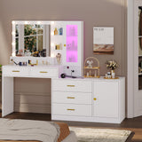 HAUOMS White Makeup Vanity with Lights Vanity Desk with Mirror, Large Vanity Table Set with Drawer Dresser, Charging Station & RGB Cabinets, Makeup Table with 5 Drawers and Storage Shelves, White HAUOMS