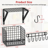 TomCare 3 Pack Garage Shelving Heavy Duty Garage Storage Shelves with Wire Baskets Laundry Room Shelves Wall Mounted Shelves with Hooks Tool Organizer for Shed Garden Kitchen Organization and Storage TomCare