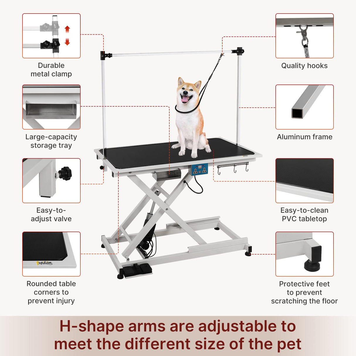 PUPIHOM 50‘’ Electric Lift Pet Dog Grooming Table for Small Medium Large Dogs, Heavy Duty Professional Large Drying Table with Adjustable H-Shape Arms, Heavy Duty Height Adjustable, Foot Control PUPIHOM
