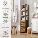 HITNET Bathroom Cabinet, Bamboo Floor Cabinet Freestanding Narrow Storage Unit with Removable Shelves, 6 Tier Tall Cabinet, Walnut HITNET