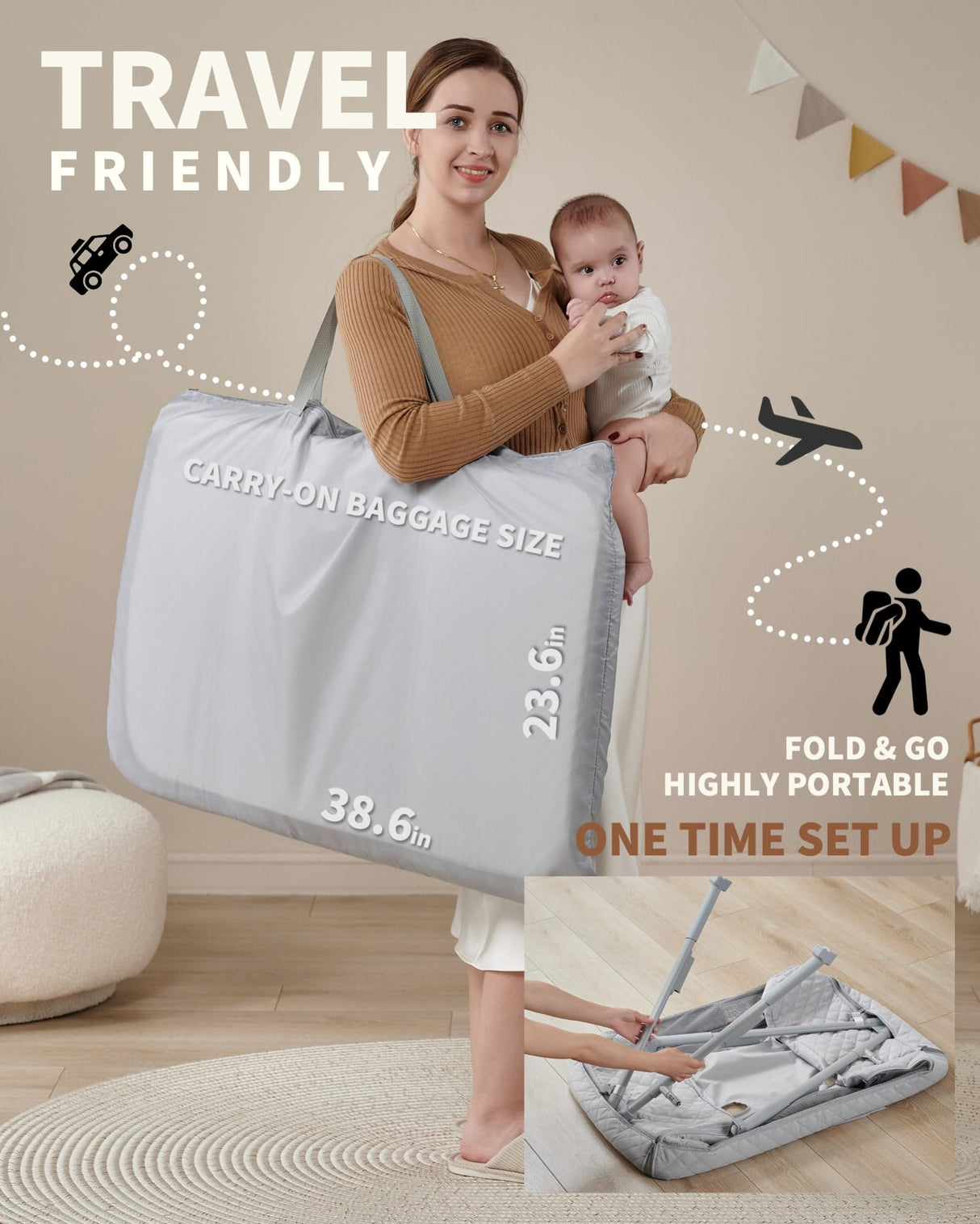 AirClub Bassinet Bedside Sleeper, Baby Bed Crib for Newborn, Bedside Crib Sleeper with 4 Auto-Lock & Adjustable Height, Breathable Mesh&Mattress AirClub