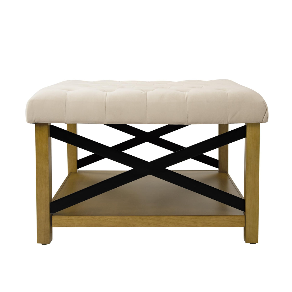 HomePop Tufted Ottoman with Wooden Storage - Cream HomePop