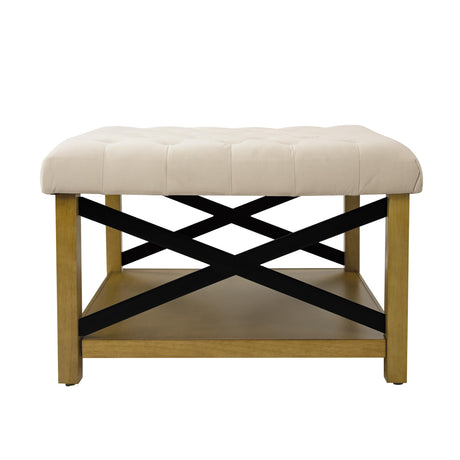 HomePop Tufted Ottoman with Wooden Storage - Cream HomePop
