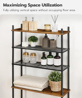 HOOBRO Over The Toilet Storage, 4-Tier Over Toilet Bathroom Organizer, Freestanding Above Toilet Shelf with Adjustable Feet, Space Saving, Easy to Assemble, Rustic Brown and Black BF64TS01 HOOBRO