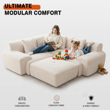 120" Modular Boneless Couch Cloud Couch Sectional Couches for Living Room with Ottoman, Modern L-Shaped Modular Sectional Sofa with Deep Seat, Corduroy 3-Seater Sleeper Sofas for Living Room (Beige) Aaron Living
