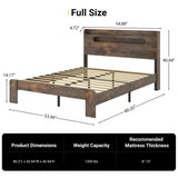 ivoros Wooden Full Size Bed Frame with Storage Headboard, Rustic Farmhouse Platform Bed Frame Full with Charging Station & LED Lights, 12 Wood Slats Support, No Box Spring Needed,Dark Brown ivoros