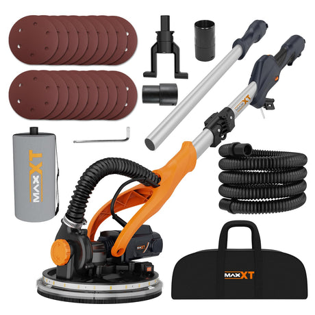 MAXXT Drywall Sander with Vacuum Dust Collection, Popcorn Ceiling Removal Tool, 6 Variable Speed Foldable Telescopic Electric Wall Sander, 600-1900RPM Power Sander Tool, LED Light, 18Pcs Sanding Discs MAXXT