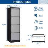 Fesbos File Cabinets - 4 Drawers Vertical 17.8" Deep Lockable Filing Cabinet - Black & Gray Metal Storage Cabinets for Home Office to Hanging Files Letter/Legal/F4/A4 Size Fesbos