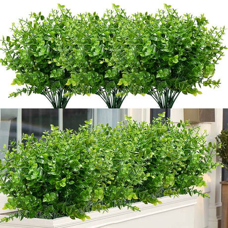 ArtBloom 8 Bundles Outdoor Artificial Boxwood UV Resistant Fake Stems Plants, Faux Plastic Greenery for Indoor Outside Hanging Plants Garden Porch Window Box Home Wedding Farmhouse Décor ArtBloom
