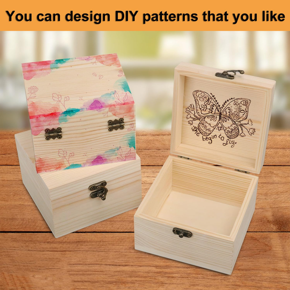 GNIEMCKIN 10 Pack Wooden Box, Unfinished Unpainted Wood Boxes for Crafts, DIY Projects, and Jewelry Storage (4.7x4.7x3.15 inch) GNIEMCKIN