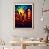 CDYCNXZ City Diamond Art Painting Crafts Stained Glass Pennsylvania Philadelphia Skyline Full Drill Round Diamond Art Paint by Number Kits for Wall Decoration 12x16 inch CDYCNXZ