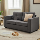 TYBOATLE 65" Small Couches for Bedroom, Mid-Century Modern Tufted Comfy Loveseat w/USB Charging Ports and Wide Arms, 2 Seater Office Small Sofa for Dorm, Apartment, Grey TYBOATLE