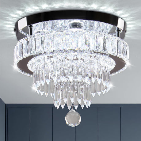 LEONTYNE 11.8 inch Crystal Chandeliers Modern Crystal Ceiling Light LED Chandeliers Semi Flush Mount Chandelier Light for Bedrooms Dining Living Room Hallway (6500K Cool White Light) LEONTYNE
