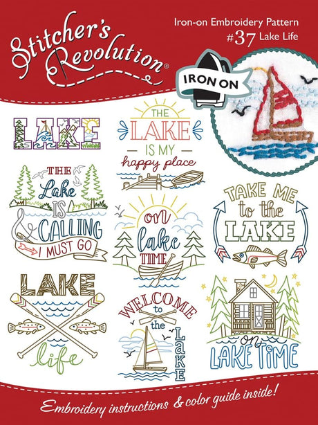 Stitcher's Revolution Lake Life Stitcher~'s Revolution Iron on transfers for Embroidery, White Aunt Martha's