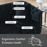 Sectional Couch for Living Room, Luxury 2 Piece Chesterfield Velvet Sofa Set 77" 3-Seater + 59" Loveseat, Modern Tufted Upholstery with Nailhead Arms and 4 Cushions for Office & Coffee Bars, Black BUIORD