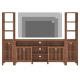 BVIUNTWO Farmhouse TV Stand for 70 inch TVs, Entertainment Center with Bookshelves - 4 Door Media Console with Adjustable Shelves, Storage Cabinet for Living Room Bedroom Home Theater, Rustic Brown BVIUNTWO
