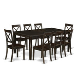East West Furniture HEBO9-CAP-W 9 Piece Dining Table Set Includes a Rectangle Dining Room Table with Pedestal and 8 Wood Seat Chairs, 42x72 Inch, Cappuccino East West Furniture