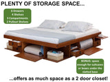 Bali Storage Platform Bed with Drawers in Caramel Brown Wood - King Size memomad