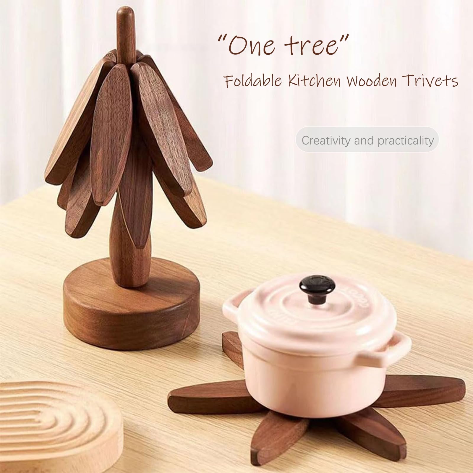 Wooden Trivets for Hot Dishes, Tree Shape Trivet Set, Foldable Kitchen Wooden Trivets, Tree Coaster for Hot Dishes、Pot、Bowl、teapot、hot Pot Holders (4 Piece-Walnut) - WoodArtSupply