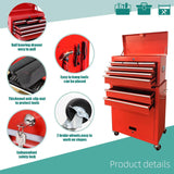 Clickoods Tool Chest Heavy Duty Rolling Tool Box with Cabinet 8-Drawer for Lockable & Removable Cabinet for Garage and Workshop - Red Clickoods