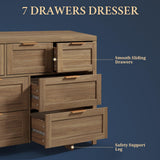 OAKHAM HOME Wood Dresser, Rustic Brown Dresser 47" Wide 7 Drawer Dresser Vintage Wooden Dresser with Fluted Board and Metal Handle for Bedroom, Living Room, Hallway, Special Walnut OAKHAM HOME