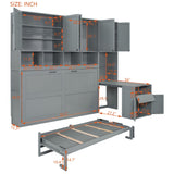 Harper & Bright Designs Twin Size Murphy Bed, Wooden Twin Wall Bed Frame with Closet, Drawers & Desk, Gray Harper & Bright Designs