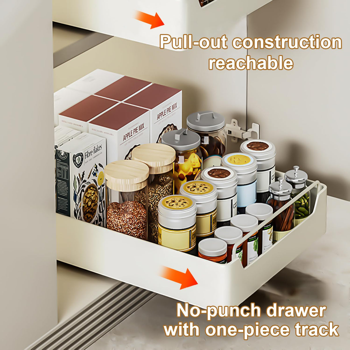 QUSEHA Pull Out Cabinet Organizer Fixed With Adhesive Nano Film, Heavy Duty Slide Out Pantry Shelves, Sliding Drawer Pantry Shelf for Kitchen, Living Room, Home,12.2" W x16.9 D x 2.75" H QUSEHA