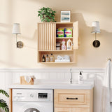 VINGLI Fluted Modern Medicine Cabinet,Bathroom Wall Cabinet Over Toilet Storage, Upper Floating Countertop Storage for Bathroom, Laundry Room,Small Hanging Kitchen Wall Cabinets (Natural Oak Color) VINGLI