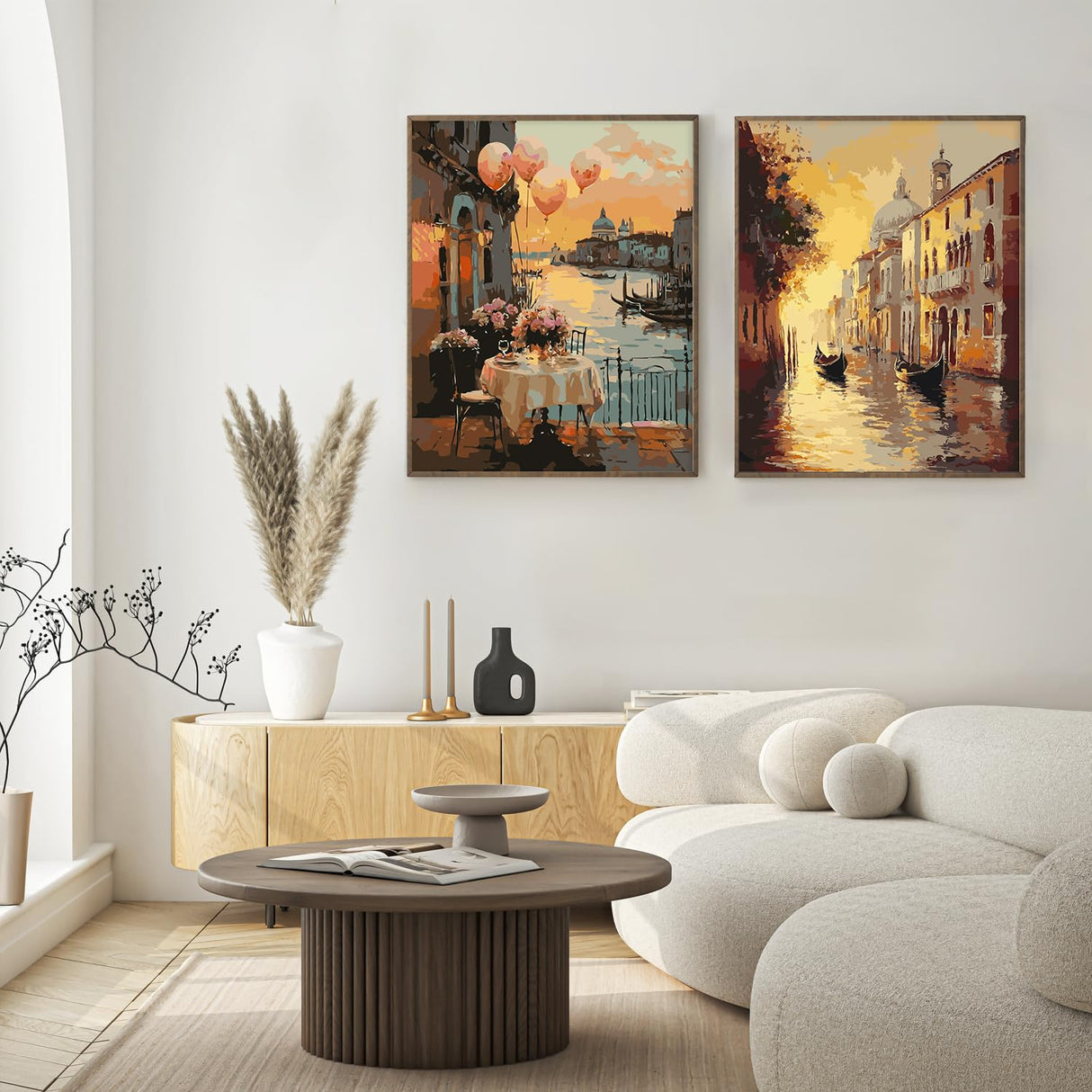 2 Pack Paint by Numbers Kit for Adults Beginner, Sunset Venice Adult Paint by Number Kits on Canvas, DIY Landscape Acrylic Number Painting for Adults for Home Wall Decor Gift 16x20 Inch Possoco