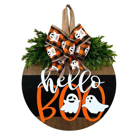 Halloween Door Hanger Sign Decorations, Halloween Cute Ghost Welcome Wood Wreaths Decor for Front Door Farmhouse Porch Wall Decor Outdoor (Halloween Ghost) Wazoci