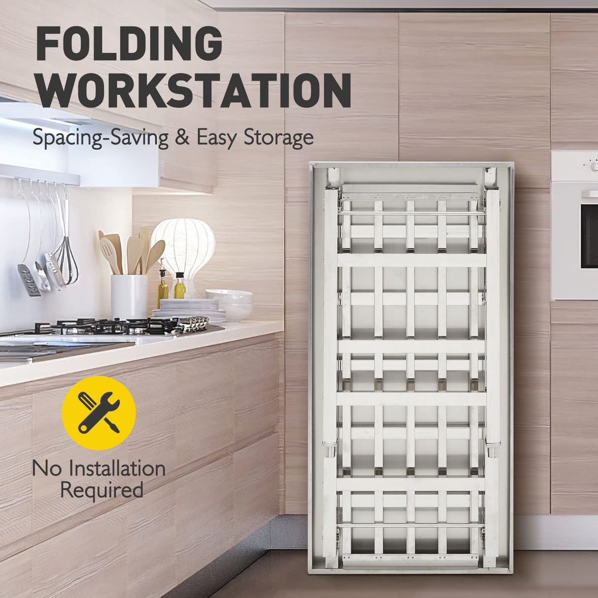 Stainless Steel Workbench for Prep & Work, 47" X 24" Folding Work Table Kitchen Prep Table, Metal Camping Table, Commercial Heavy Duty Table with Undershelf for Home and Restaurant Fashionwu