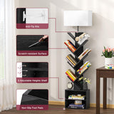 OUTONLIFE 9 Tier Tree Bookshelf with Light, Remote, Timer & Cabinet, Dimmable Modern Tall Floor Standing Corner Book Shelf, Small Narrow Wood Bookcase for Living Room, Bedroom, Office(Black) OUTONLIFE