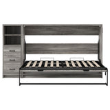 RUNNA Twin Size Murphy Bed with Drawers and LED Light, can be Folded into a Cabinet,Sturdy Solid Wood Bed Frame, Suitable for bedrooms or Offices with Limited Space,Gray RUNNA