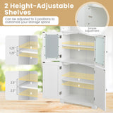 COSTWAY 64” Tall Freestanding Bathroom Storage Cabinet with Glass Doors and Adjustable Shelves in White COSTWAY
