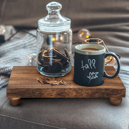 Wood Pedestal Stand Kitchen Soap Tray Farmhouse Wooden Riser Stand for Kitchen Bathroom Counter Table Decor Plant Candle Vases Display (Dark Brown, 12 x 7 inch)