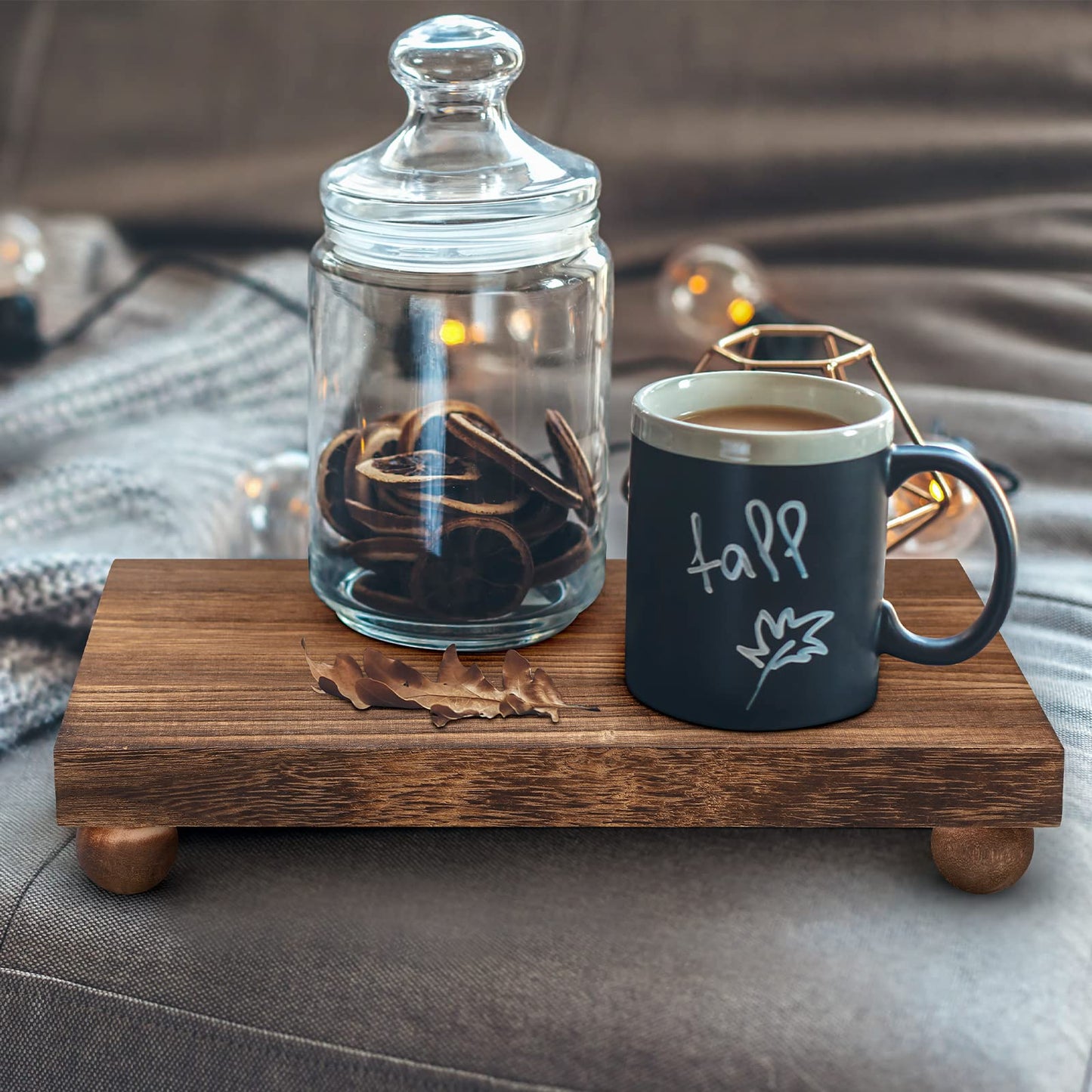 Wood Pedestal Stand Kitchen Soap Tray Farmhouse Wooden Riser Stand for Kitchen Bathroom Counter Table Decor Plant Candle Vases Display (Dark Brown, 9 x 6 Inch)