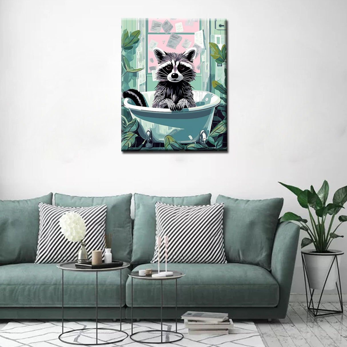 Raccoon in Bathtub DIY Paint by Numbers for Adults Bathroom Animal DIY Digital Oil Painting Jungle Wild Animals Painting Kits Canvas Acrylic Paint Funny Bathroom Decor 16x20 Inch（without Frame ） Tucocoo